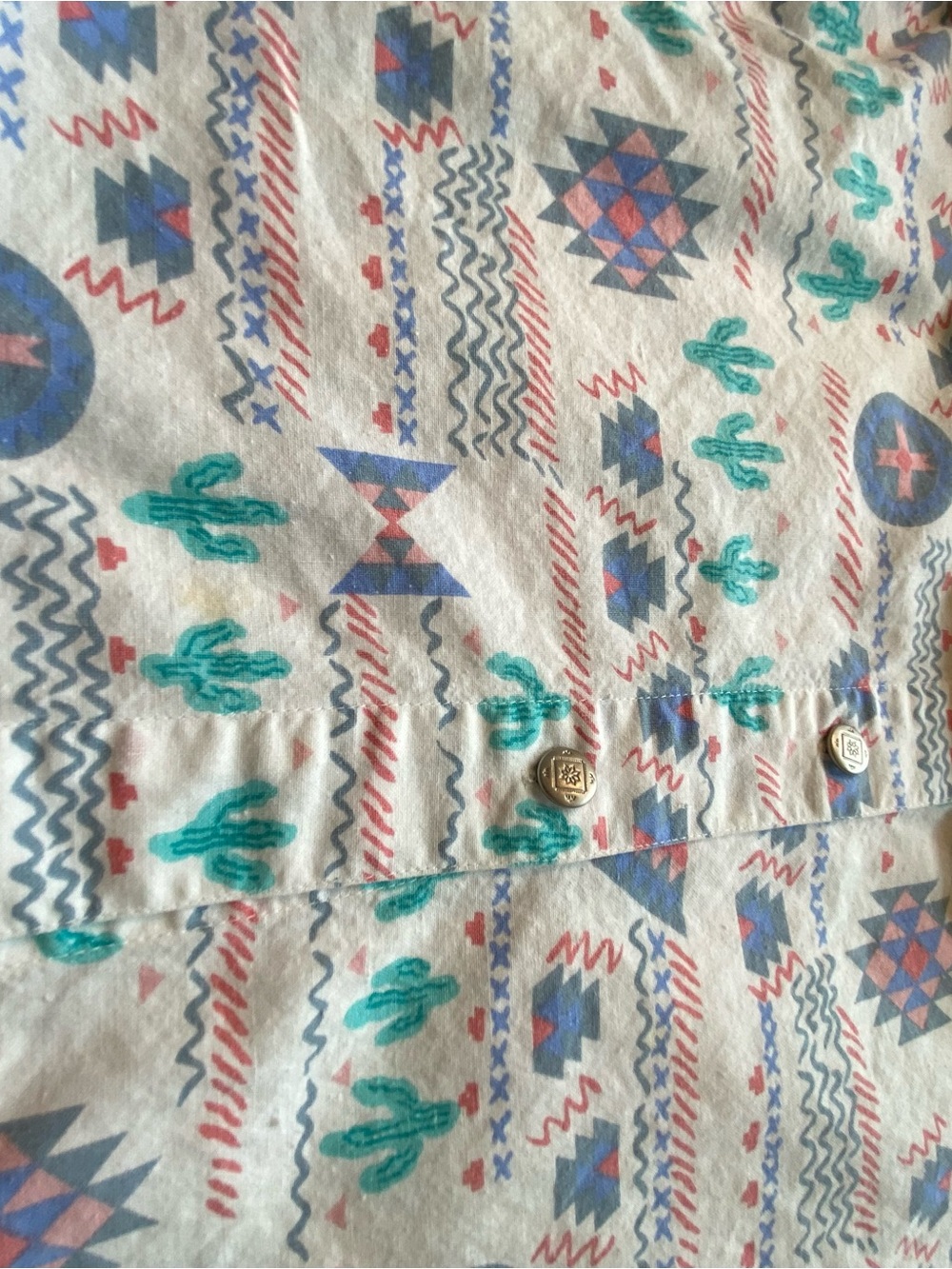 Southwest Button-Down Short Sleeve Shirt with Blue/ Green Print size S UFO core - Picture 10 of 10